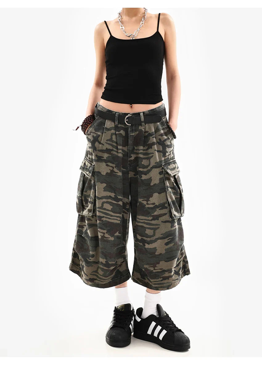 Summer Women Tomboy Camouflage Japanese Abi Jorts Jean Y2K 2000s Aesthetic Capri Pants Harajuku Denim High Street Goblin Core