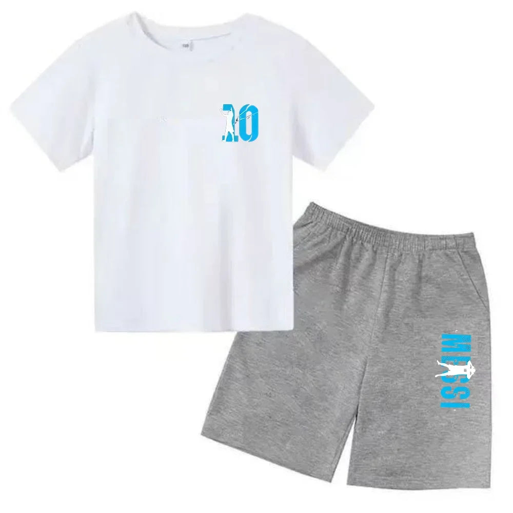 Summer Children‘s Set Brand Messi Print Short Sleeve T-shirt + Shorts 2pcs Set Sportsuit Casual Fashion Kid Boy Girl Fan Clothes