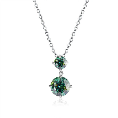 2stones Moissanite Pendant Necklaces for Women 2.5carat Round Brilliant Cut Diamond Stacking Neck Chain 925 Silver Fine Jewelry