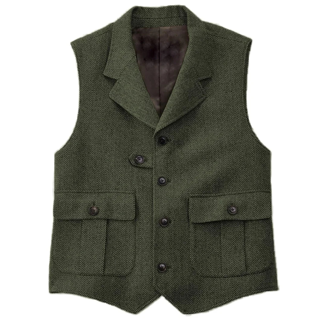 Men Vest Blue Herringbone With Lapel Single Button Waistcoat For Wedding Birthday Banquet Business Casual Work Men Suit Vest