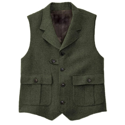 Men Vest Blue Herringbone With Lapel Single Button Waistcoat For Wedding Birthday Banquet Business Casual Work Men Suit Vest