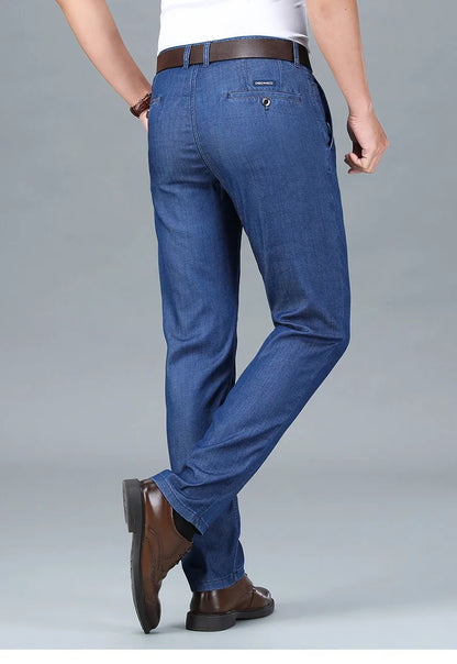 2026 New Spring Men's Light Blue Stretch Straight Jeans Business Casual Denim Pants Modal Fabric Trousers Male Brand