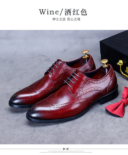 New Men Dress Handmade Shoes Genuine Leather Male Oxford Italian Classic Vintage Lace-up Men's Brogue Shoes Oxford