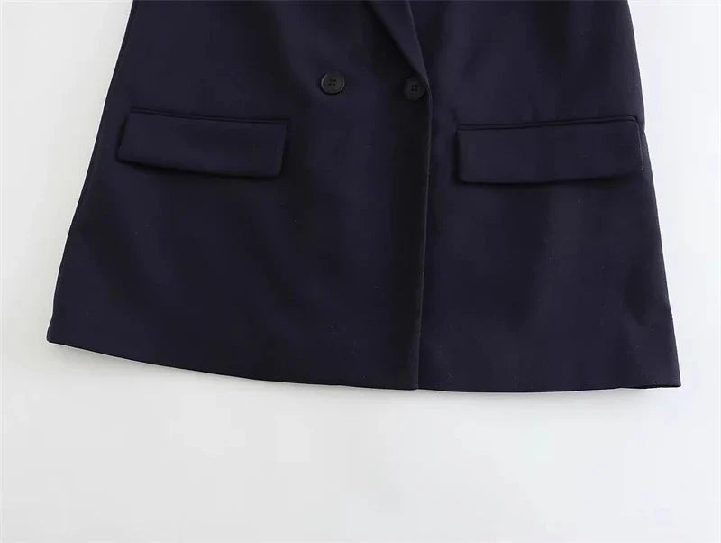 2025 New Women Fashion Double Breasted Plaid Blazer Coat Vintage Long Sleeve Flap Pockets Female Outerwear Chic Vestes Femme