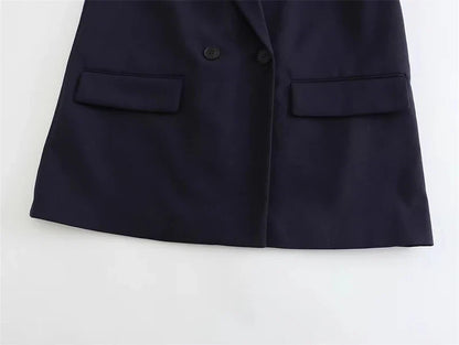 2025 New Women Fashion Double Breasted Plaid Blazer Coat Vintage Long Sleeve Flap Pockets Female Outerwear Chic Vestes Femme