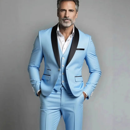 Black White Men Autumn Wedding Party Three Pieces Set Large Size Male Blazer Coat Pants and Vest Fashion Slim Fit Suit