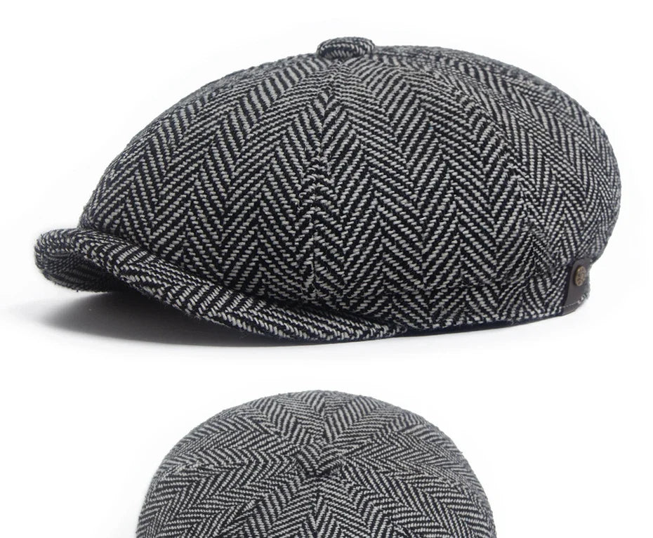New Retro Herringbone Newsboy Cap For Men Autumn Winter Warm Beret Women Fashion Vintage Hat Hip Hop Female Flat Caps Berets