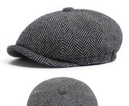 New Retro Herringbone Newsboy Cap For Men Autumn Winter Warm Beret Women Fashion Vintage Hat Hip Hop Female Flat Caps Berets