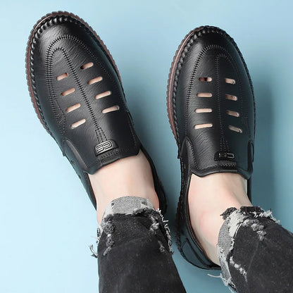 Solid Color Business Casual Shoes for Men Breathable Hallow Leather Sandals Male New Designer Fashion Summer Shoes Man