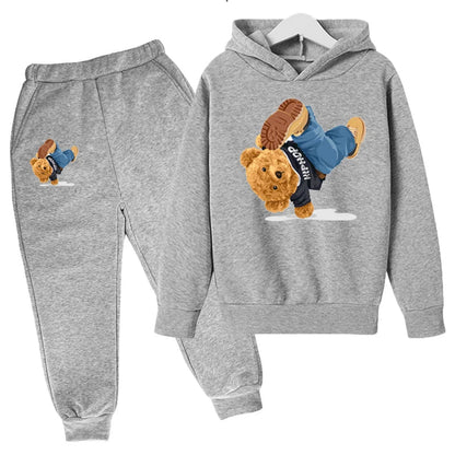 Kids Hoodie Set Cotton Top Pants 2pcs Sets Spring/Autumn Children's Clothing Street Dance Cartoon Bear Print Boys Girls Tops