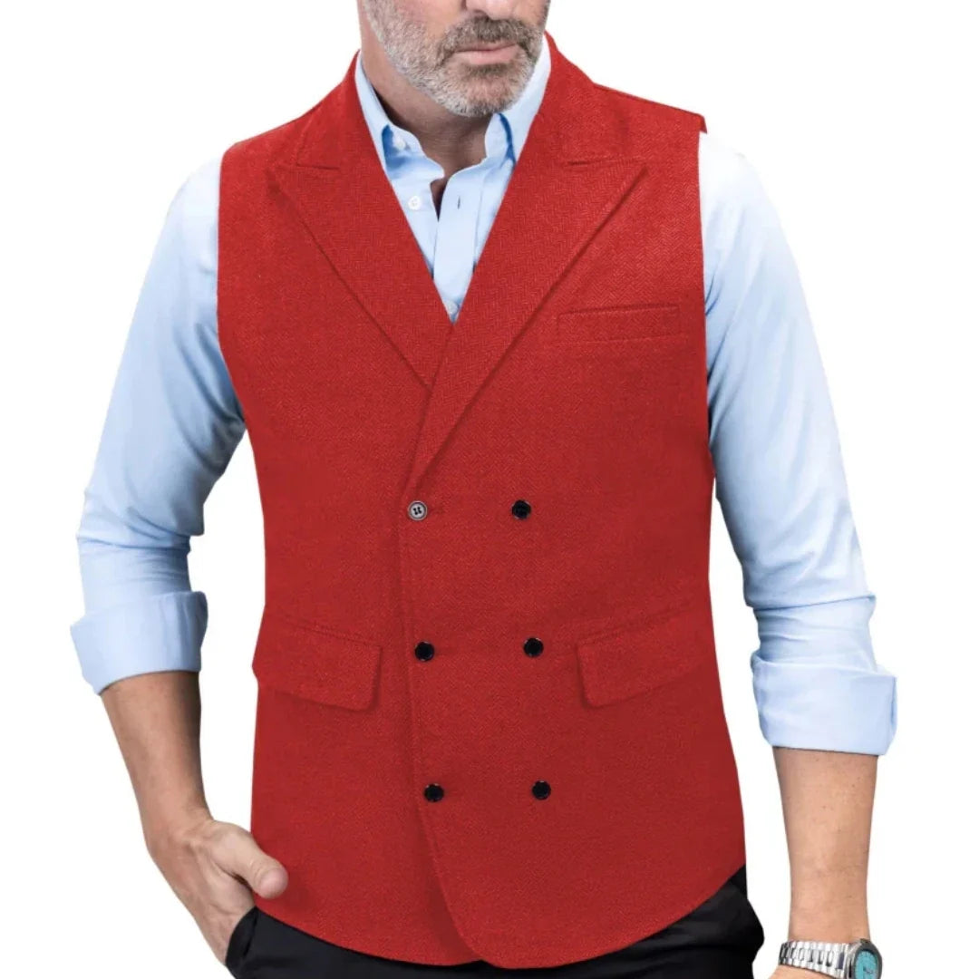 Men Vest Black Herringbone Double Button With Lapel Waistcoat For Wedding Birthday Banquet Office Business Work Men Suit Vest