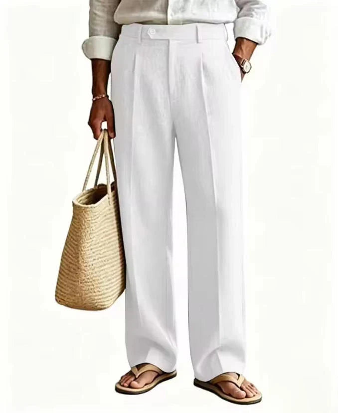 Men's Linen Summer Beach Trousers Casual Dress Pants Elastic Waist Pleated Loose Fit Lightweight Yoga Vacation Lounge Pants