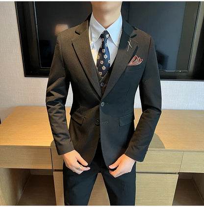 2026 High Quality (Suit + Vest + Trousers) Stylish and Handsome Casual Wedding Suit Business Suit Three-Piece Genuine