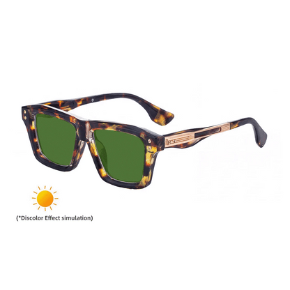 2026 New European and American Fashion Square Frame Photochromic Sunglasses for Men, Retro and Unique Outdoor Driving Sunglasses