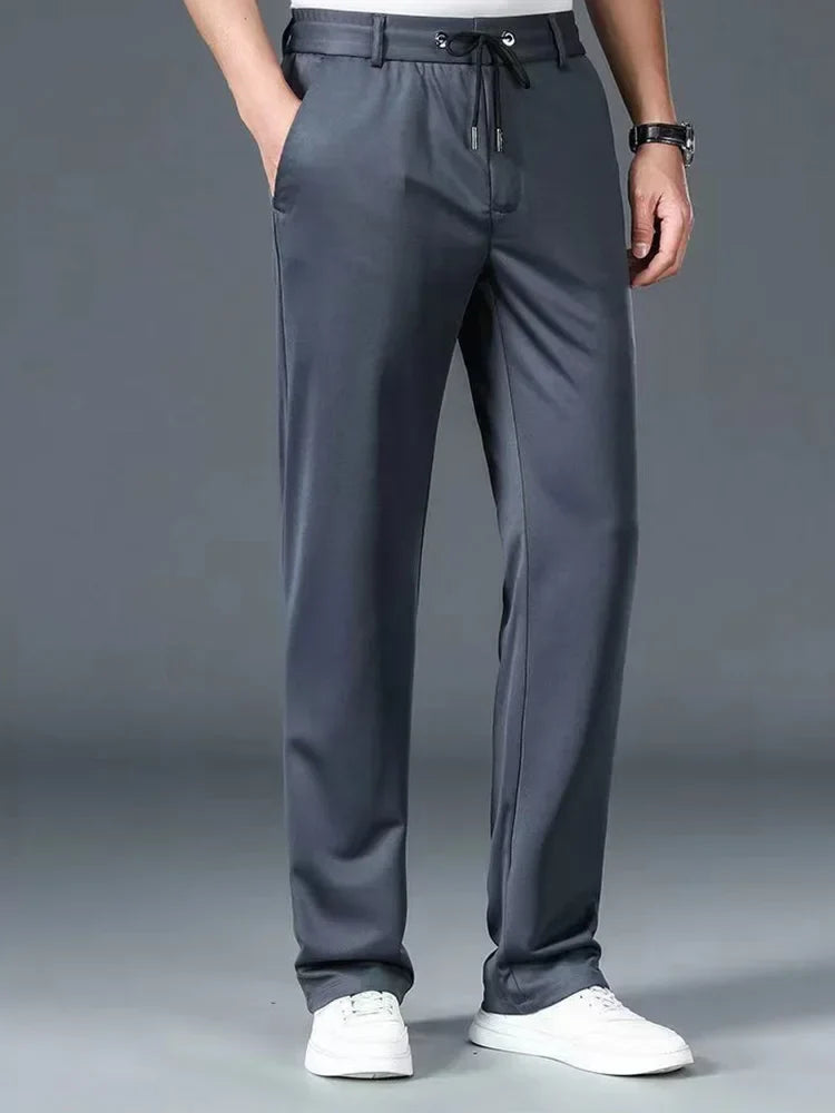 10XL Big Size Men's Summer Casual Pants Straight Fit Elastic Waist Trouser Male Classic Office Plus Large Stretch Zipper Pocket