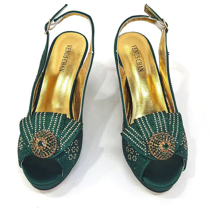 2024 Italian Design Girly Style Golden Color Wedding Shoes And Bag Full Diamond Decoration Metal Closure Bags