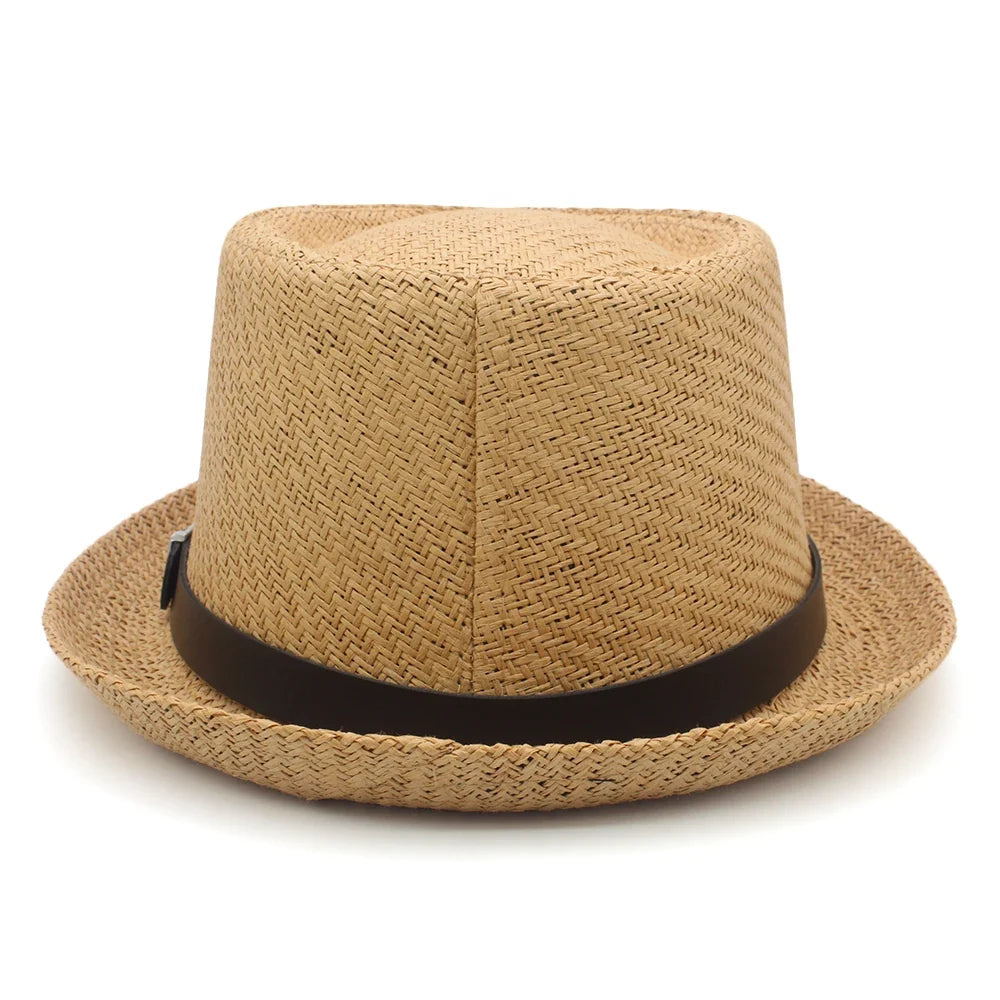 Men Women Classical Straw Pork Pie Hats Fedora Sunhats Trilby Caps Summer Boater Beach Outdoor Travel Party Size US 7 1/4 UK L