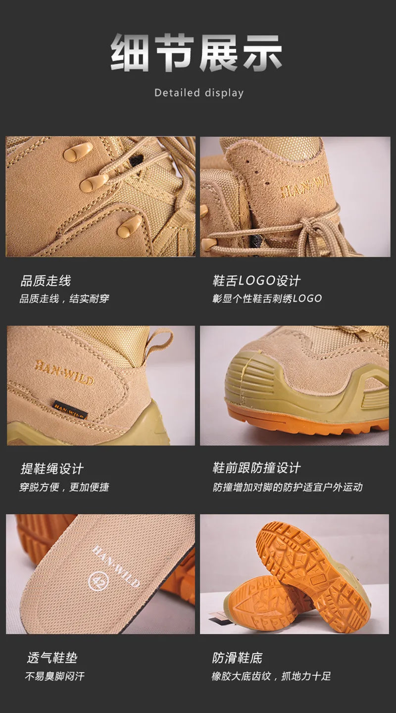 Men's Mid-top Combat Boots Men Outdoor Shock Absorbing Tactical Safety Shoes Waterproof Breathable Desert Boots