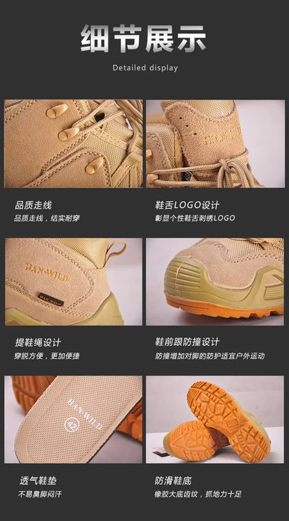 Men's Mid-top Combat Boots Men Outdoor Shock Absorbing Tactical Safety Shoes Waterproof Breathable Desert Boots