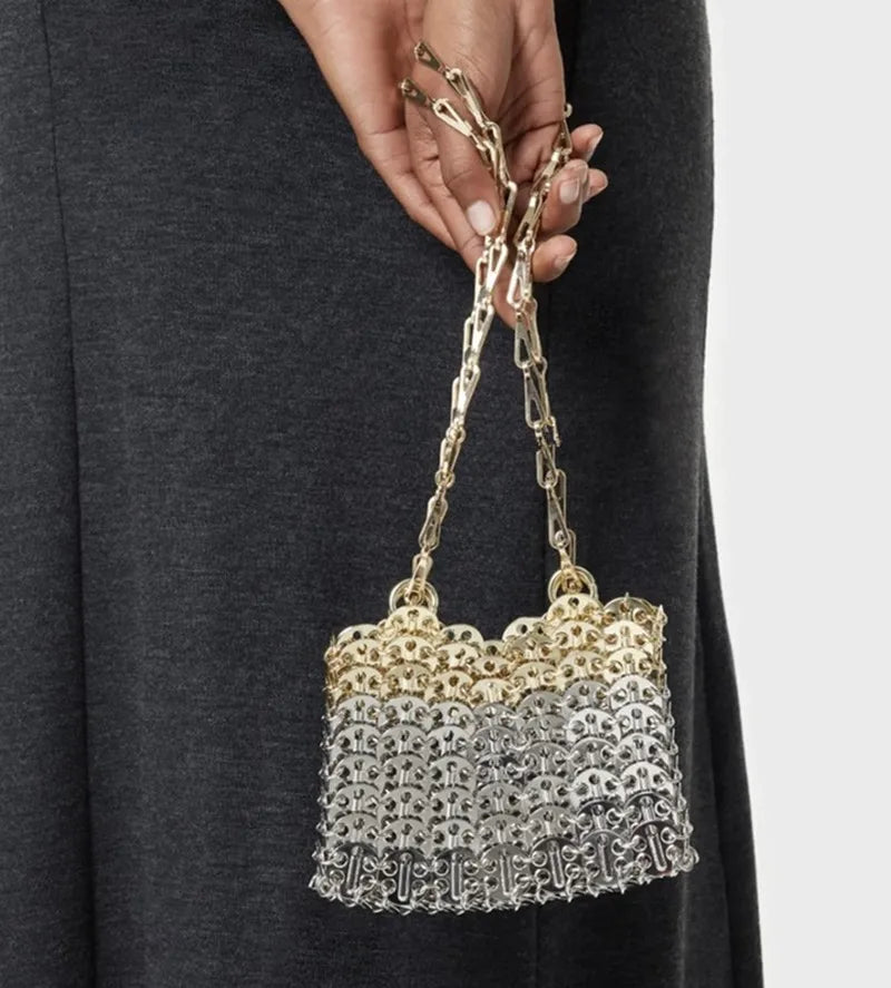 Women's Bag Designer Handbag Aesthetic Bags Hand Woven Metal Gold Silver Splicing Clutch Luxury Holiday Shoulder Bag Tote Bag