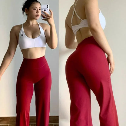 Gym Workout Wide Leg Leggings Ultra Soft High Waist Tummy Control Loose Yoga Pants Women Hip Lifting Straight Sports Trousers