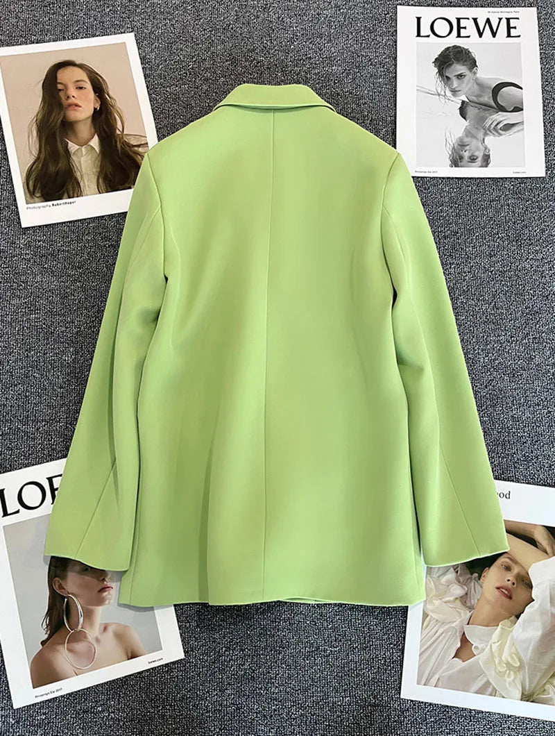 Casual Small Suit Jacket Women Fashion Loose Metal Double-Breasted Blazer Coat Korean Occupation Office Formal Lapel Blazers
