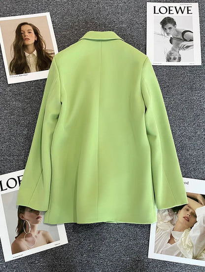 Casual Small Suit Jacket Women Fashion Loose Metal Double-Breasted Blazer Coat Korean Occupation Office Formal Lapel Blazers
