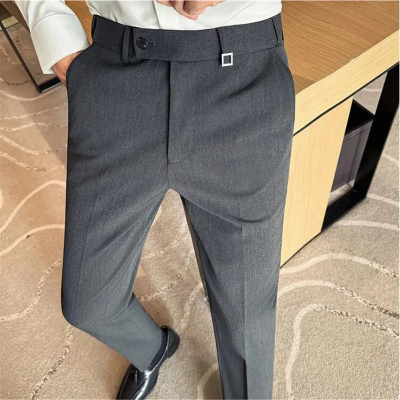 High Quality Invisible Elastic Waist Business Casual Suit Pants Built-in Anti Slip Strip Slim Fit Office Social Dress Trousers