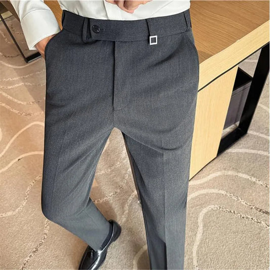 High Quality Invisible Elastic Waist Business Casual Suit Pants Built-in Anti Slip Strip Slim Fit Office Social Dress Trousers