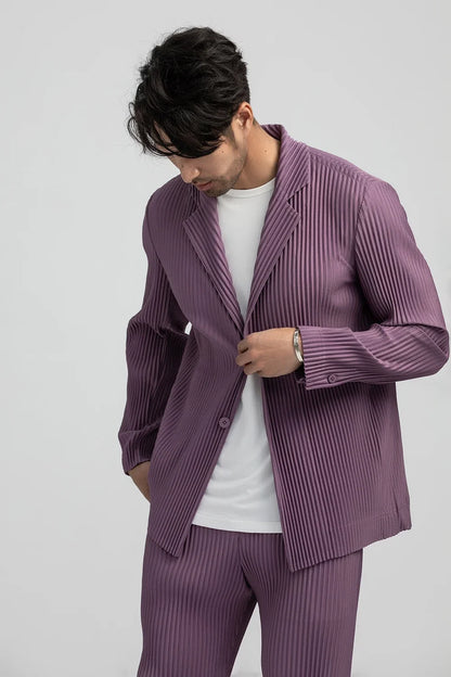 Pleated Blazer Black Suits For Men High Quality Casual Japanese Style Blazers Stretch Fabric Slim Fit Coat