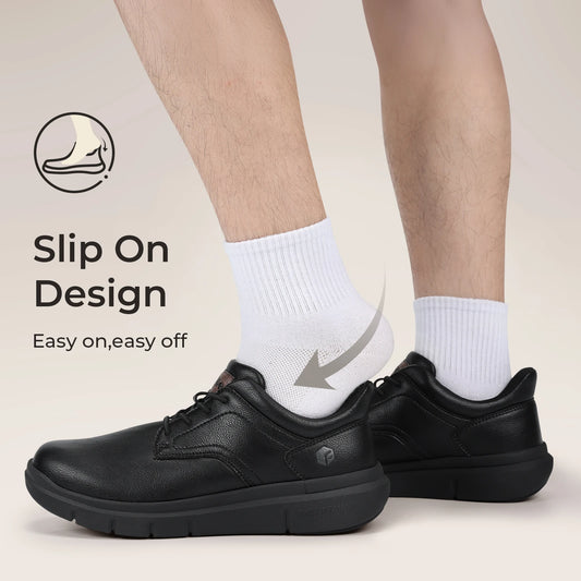 Men'S Shoes Wide Width Leather Slip-On Casual Shoes Lightweight For Swollen Feet With Arch Support Pain Relief