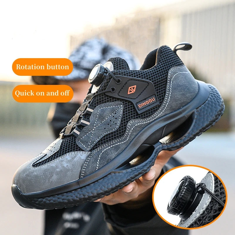 Safety Shoes Men Steel Toe Work Shoes Rotated Button Lightweight Indestructible Anti-smash Safety Boots Protective Work Sneakers