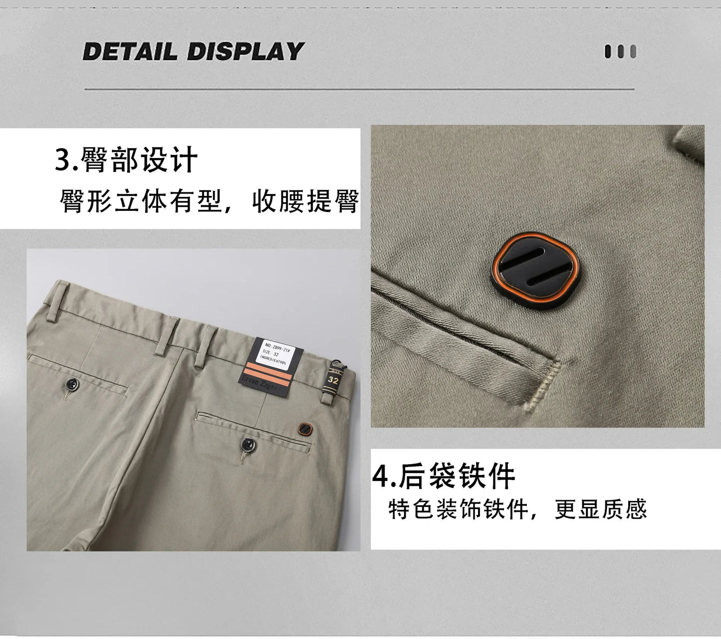 97% Cotton Straight Casual Pants Business formal Black Blue Stretch Mens Trousers Khaki Brown Mens Pants