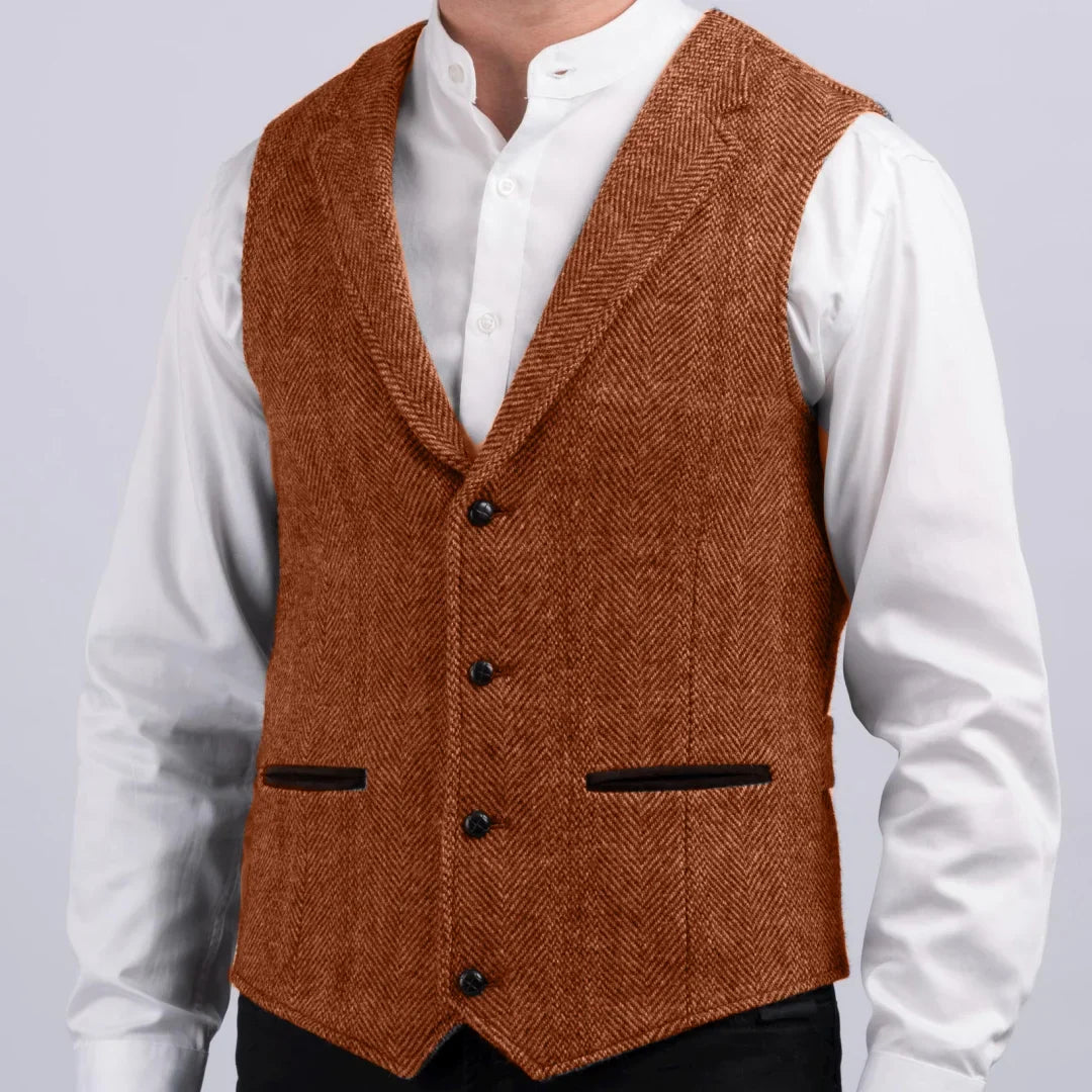 Men Vest Gray Herringbone With Lapel Pocket Single Button Waistcoat For Wedding Party Business Work Daily Casual Men Suit Vest