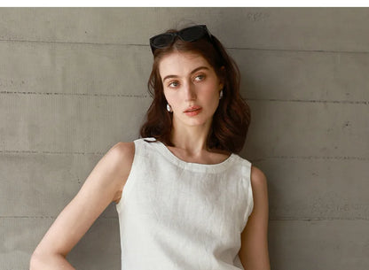 Chic Front And Back Two Wear Women Linen Tank Top 2026 Summer New Casual Short Loose 100% Linen Sleeveless Crop Tops