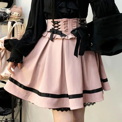 Japanese Gothic Y2k Lolita Skirt Women Elegant Sweet Lace Ruffles Ribbon Bandage Mini Skirts Girls Sexy Cute Punk Party Skirt