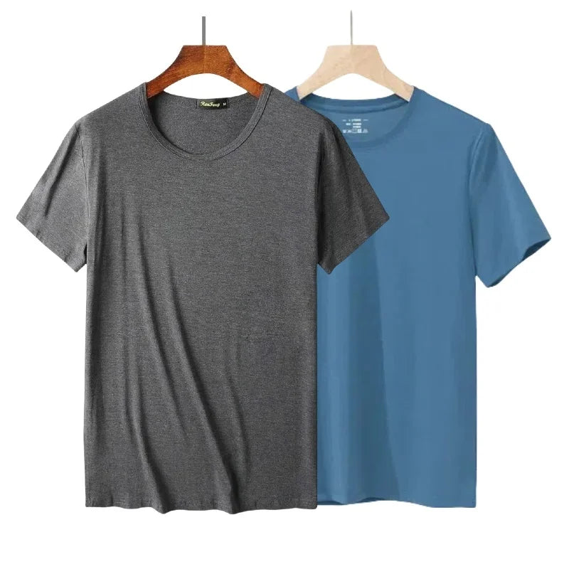 2 Piece Lots 95% Bamboo Fiber T Shirt Men Short Sleeve Tee Solid Color Summer Tops Plain Tshirt Crew Neck White Gym Clothing New