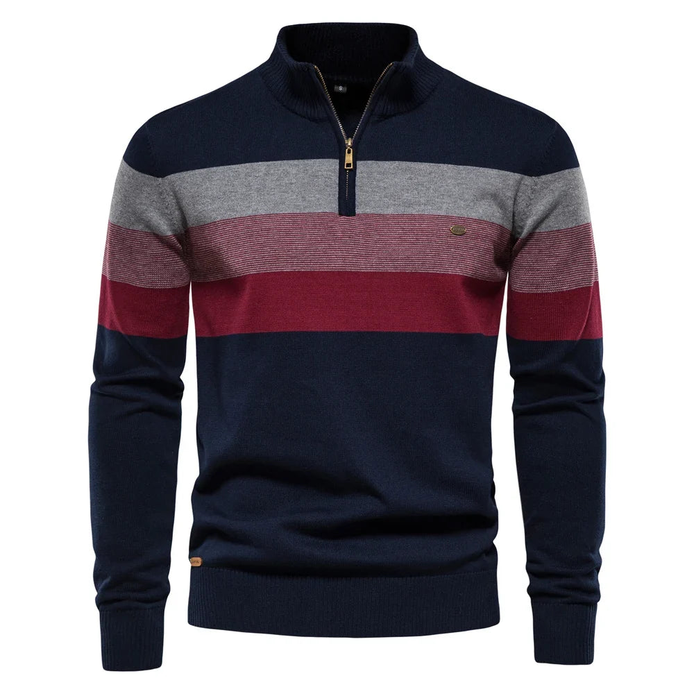 Men's Cotton Mock Neck Stand Collar Sweaters Quarter Zipper Pullover Autumn Winter Warm Social Casual Sweater for Men