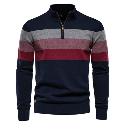 Men's Cotton Mock Neck Stand Collar Sweaters Quarter Zipper Pullover Autumn Winter Warm Social Casual Sweater for Men