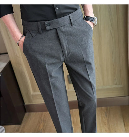 Men's High-Grade Trousers, Stretch Waist, Casual Trousers Slim Fit Navy Blue, Business All-Match，Male Pants