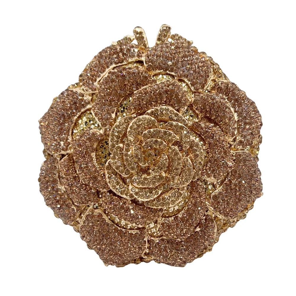 Luxury Rose Shape Diamond Rhinestone Clutch Bag Hollow Metal Banquet Wedding Handbag Women Evening Bag