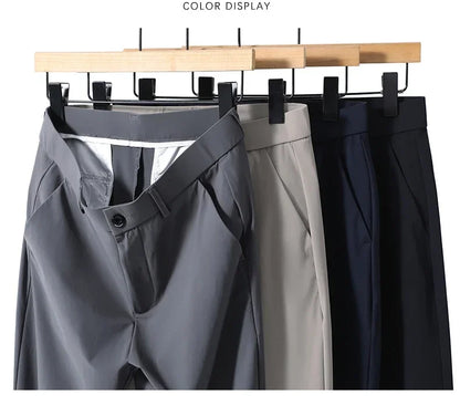 Summer Ultra-thin Men's Casual Pants High Elastic Quick-drying Ice Silk Slim Straight Business Formal Solid Color Trousers