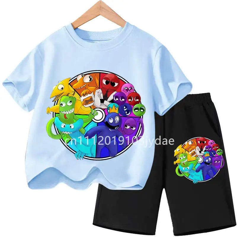 Kids Rainbow T-shirt Friends Girls Boys Clothes Summer Short Sleeve Tshirt Set Cartoon Tee Tops Game Anime Shirts Camiseta