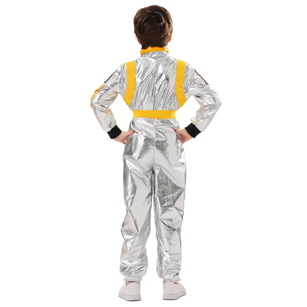 Kids Astronaut Costume Silver Astronaut Cosplay Fantasia Disguise Children Jumpsuit Spaceman Outfits Hallowee Carnival Suit