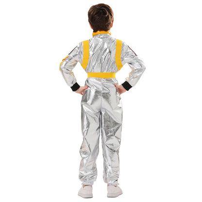 Kids Astronaut Costume Silver Astronaut Cosplay Fantasia Disguise Children Jumpsuit Spaceman Outfits Hallowee Carnival Suit