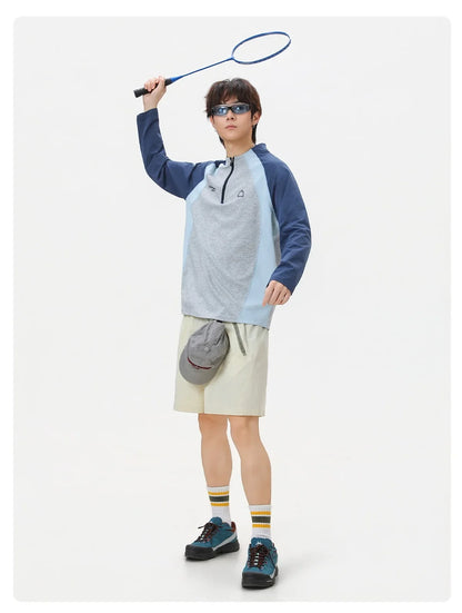 Men's Retro Colorblock Raglan Sleeve Long Sleeve T-Shirt – Loose Fit Half-Zip Athletic Top with Moisture-Wicking Fabric