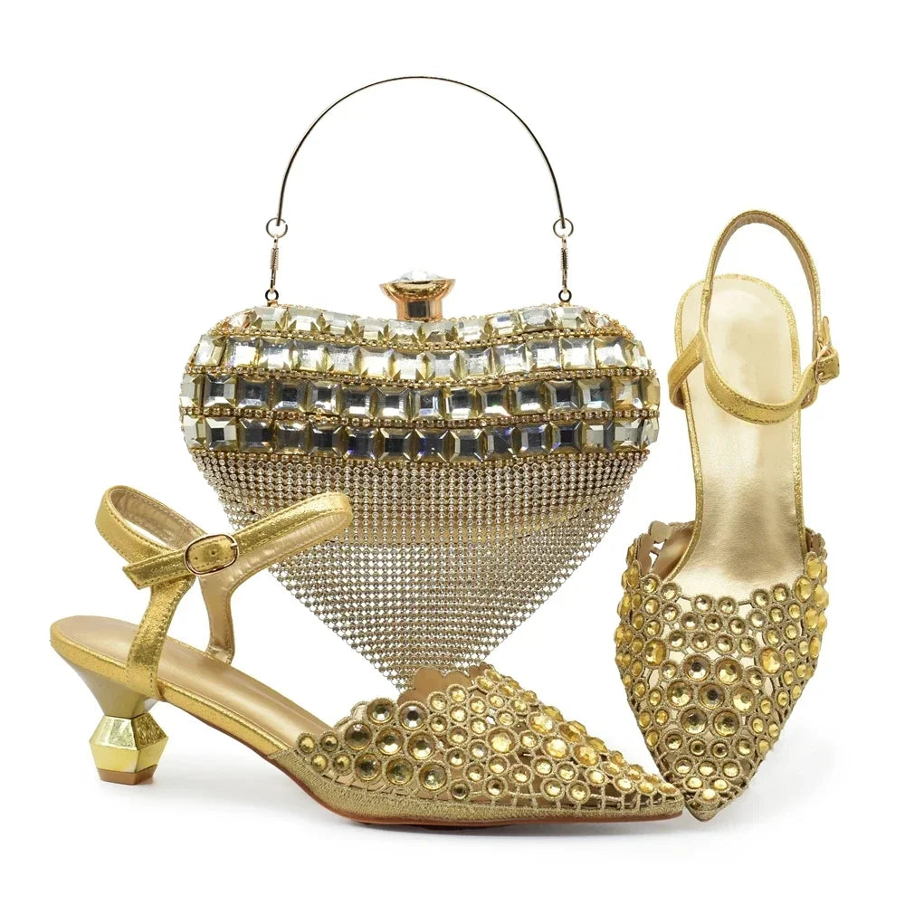 New Arrival Party Shoe and Bag Set for Women Italy 2026 Nigeria Elegance Party Rhinestone Pointed Toe Women's Shoes High Heel