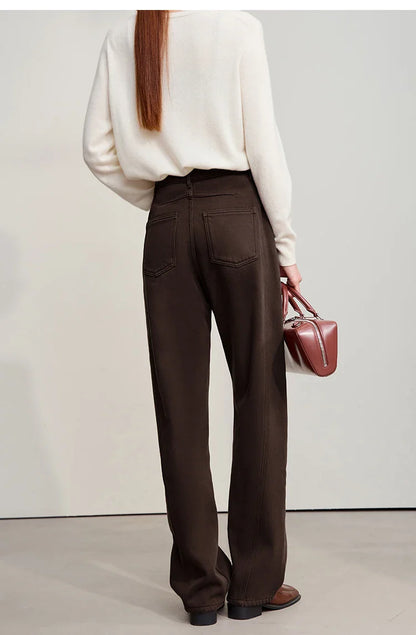 Cotton Jeans 2025 Winter New Solid Color Loose Wide-leg Denim Pant Thicken Warm Versatile Jean Trousers For Ladies 12554073