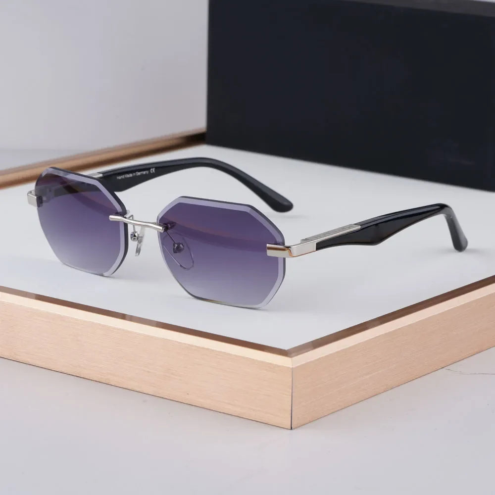 Rimless Polygon Luxury Sunglasses Acetate Alloy Gold Brand Irregular Square Original Classical Retro UV400 Gafas Hot