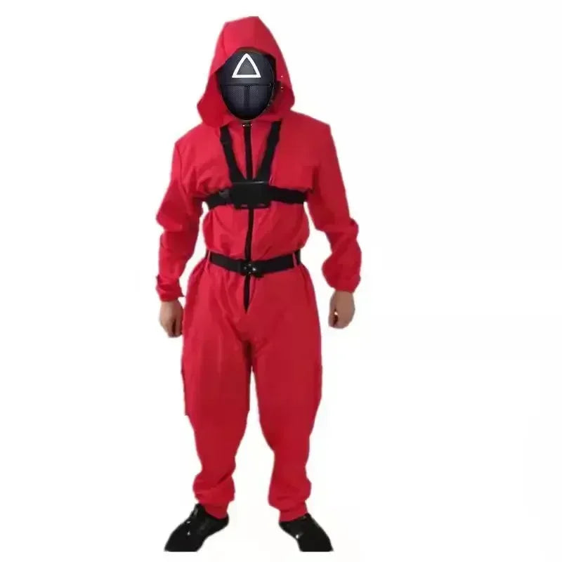 Kids Red Game Jumpsuit Cosplay Party Tracksuit Outfits Props Role Play Classic Costume Belt Full Mask Set
